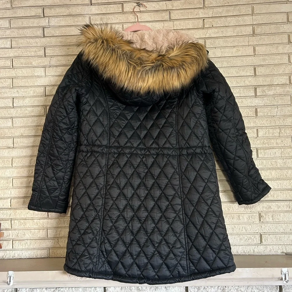 Bebe quilted black anorak puffer jacket with fur hood - Picture 8 of 11